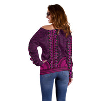 African Dashiki Off Shoulder Sweater With Tapa Pattern - Pink - Wonder Print Shop