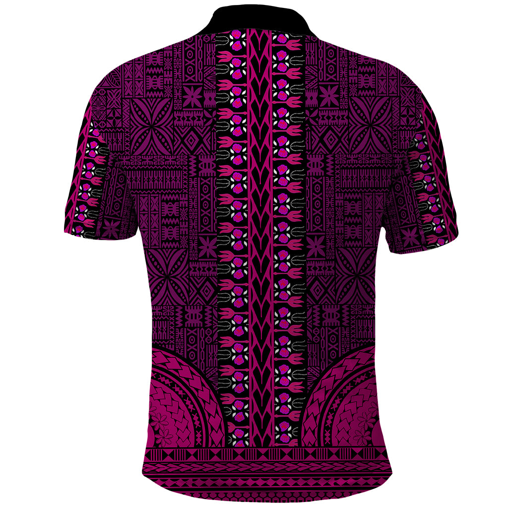 African Dashiki Polo Shirt With Tapa Pattern - Pink - Wonder Print Shop