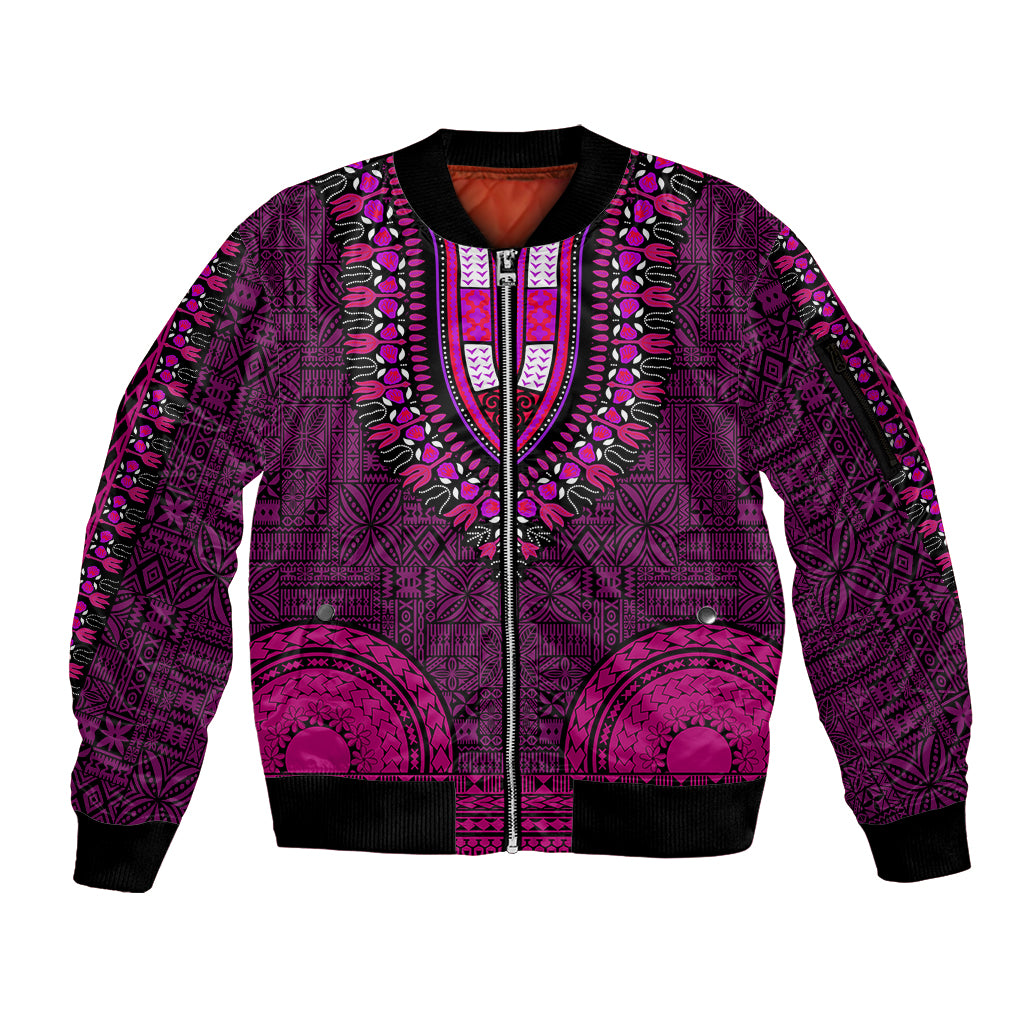 African Dashiki Sleeve Zip Bomber Jacket With Tapa Pattern - Pink - Wonder Print Shop