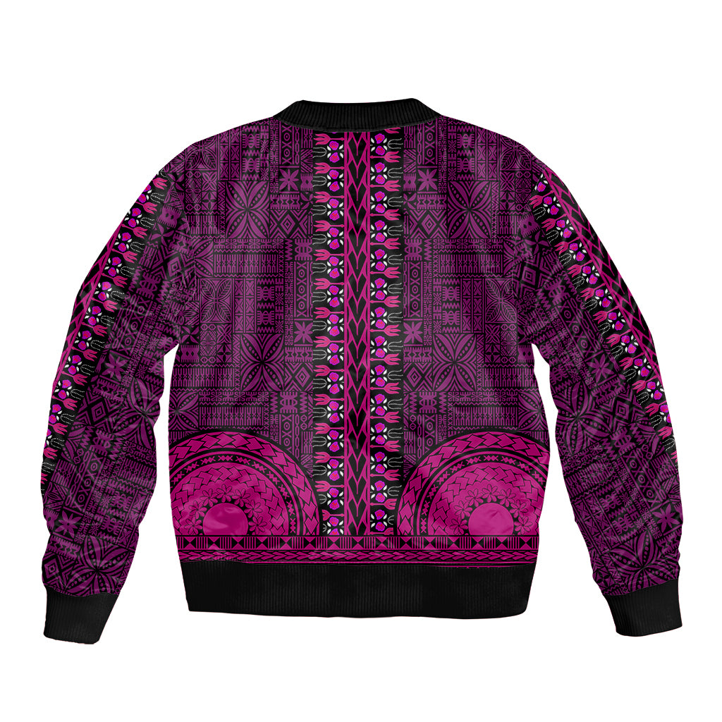 African Dashiki Sleeve Zip Bomber Jacket With Tapa Pattern - Pink - Wonder Print Shop