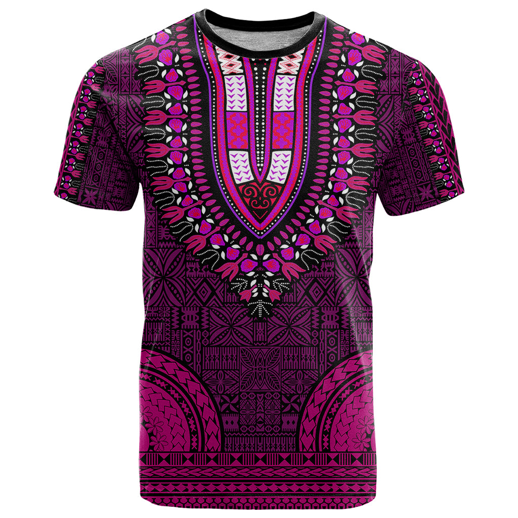 African Dashiki T Shirt With Tapa Pattern - Pink - Wonder Print Shop