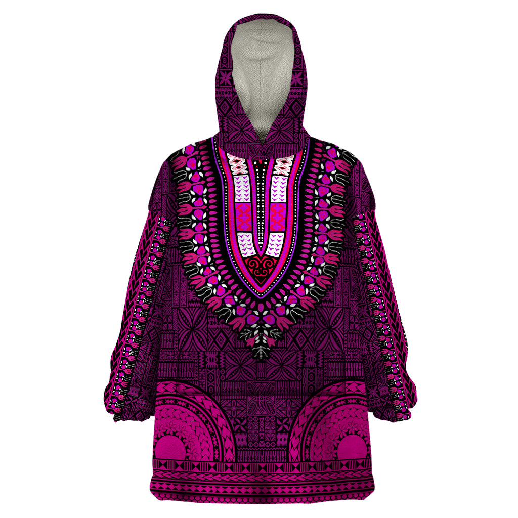 African Dashiki Wearable Blanket Hoodie With Tapa Pattern - Pink - Wonder Print Shop