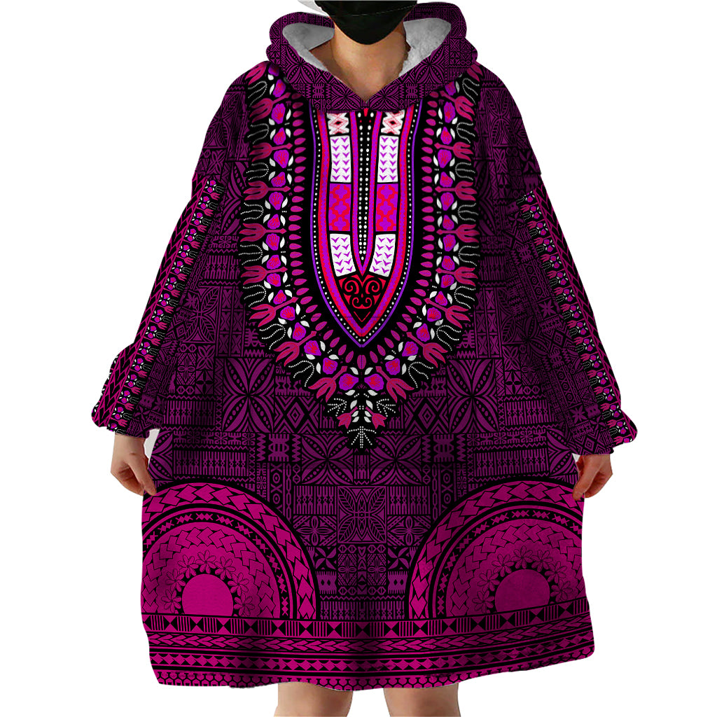African Dashiki Wearable Blanket Hoodie With Tapa Pattern - Pink - Wonder Print Shop