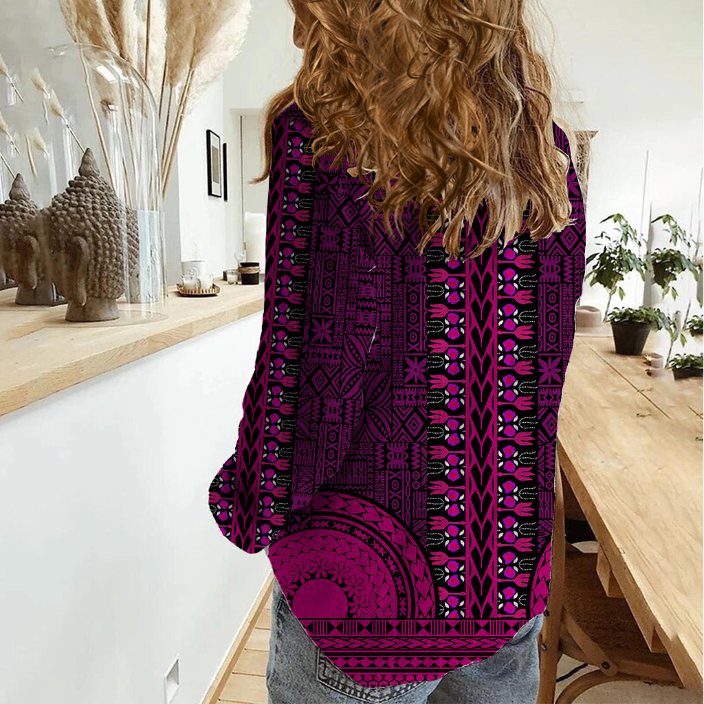 African Dashiki Women Casual Shirt With Tapa Pattern - Pink - Wonder Print Shop