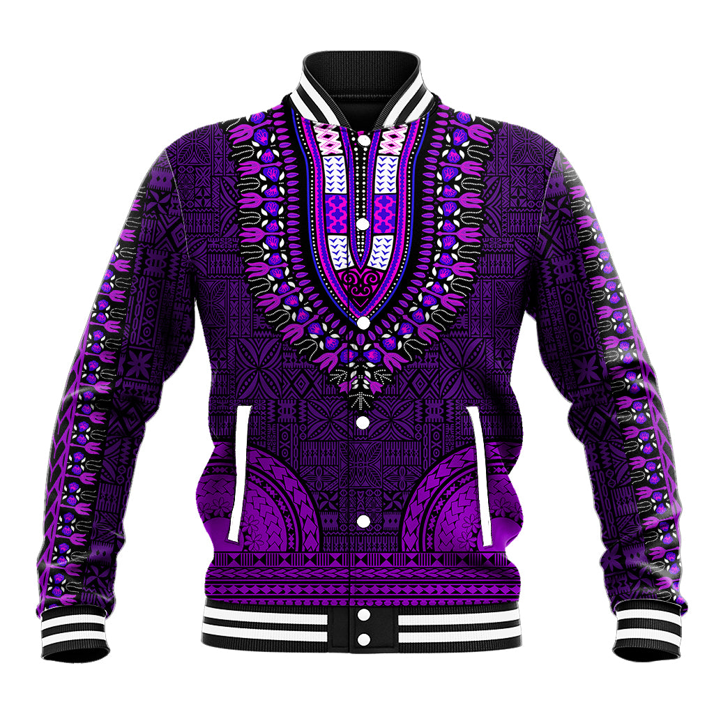African Dashiki Baseball Jacket With Tapa Pattern - Purple LT9 - Wonder Print Shop
