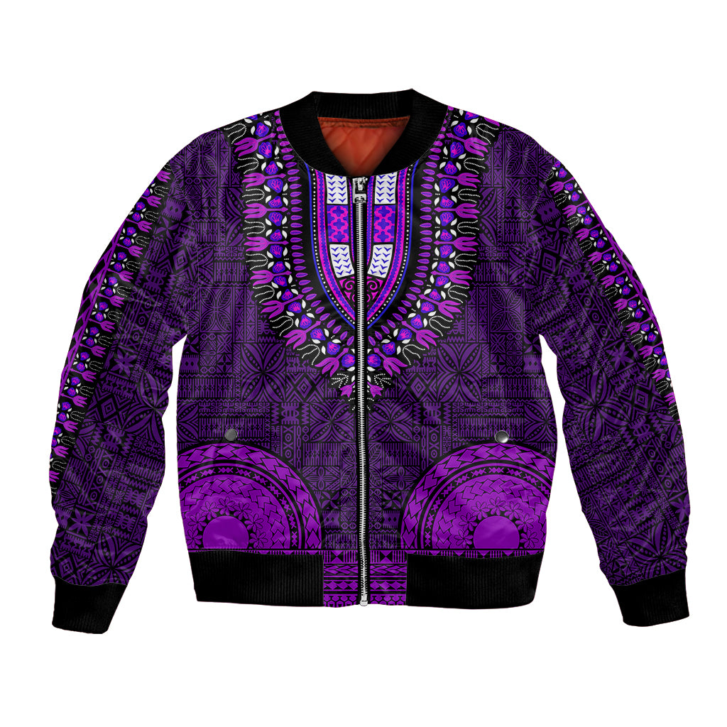 African Dashiki Bomber Jacket With Tapa Pattern - Purple LT9 - Wonder Print Shop