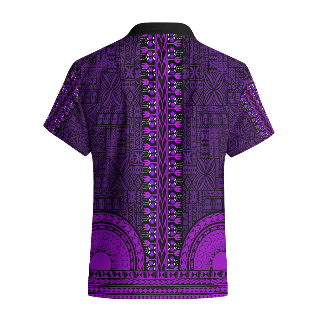 African Dashiki Hawaiian Shirt With Tapa Pattern - Purple - Wonder Print Shop