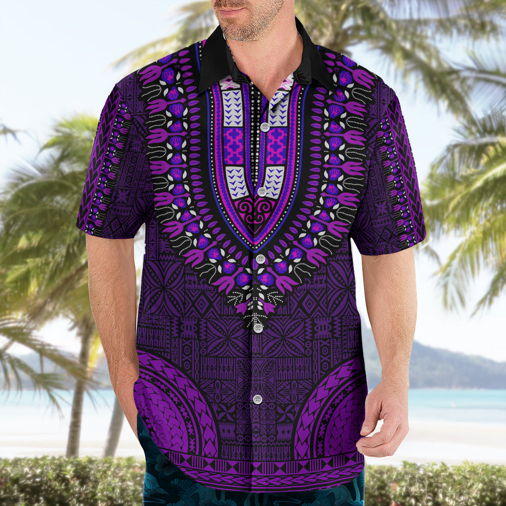 African Dashiki Hawaiian Shirt With Tapa Pattern - Purple - Wonder Print Shop
