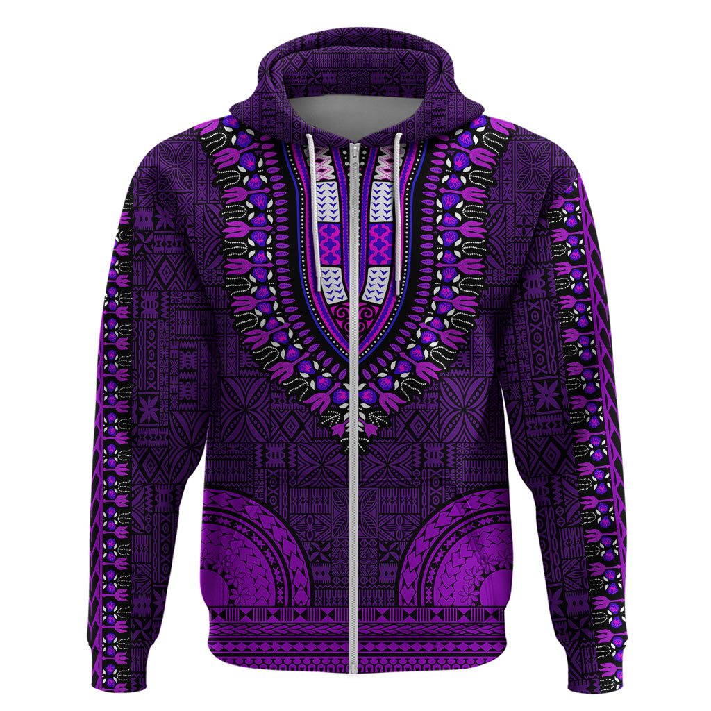 African Dashiki Hoodie With Tapa Pattern - Purple - Wonder Print Shop