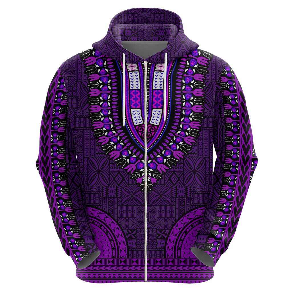 African Dashiki Hoodie With Tapa Pattern - Purple - Wonder Print Shop