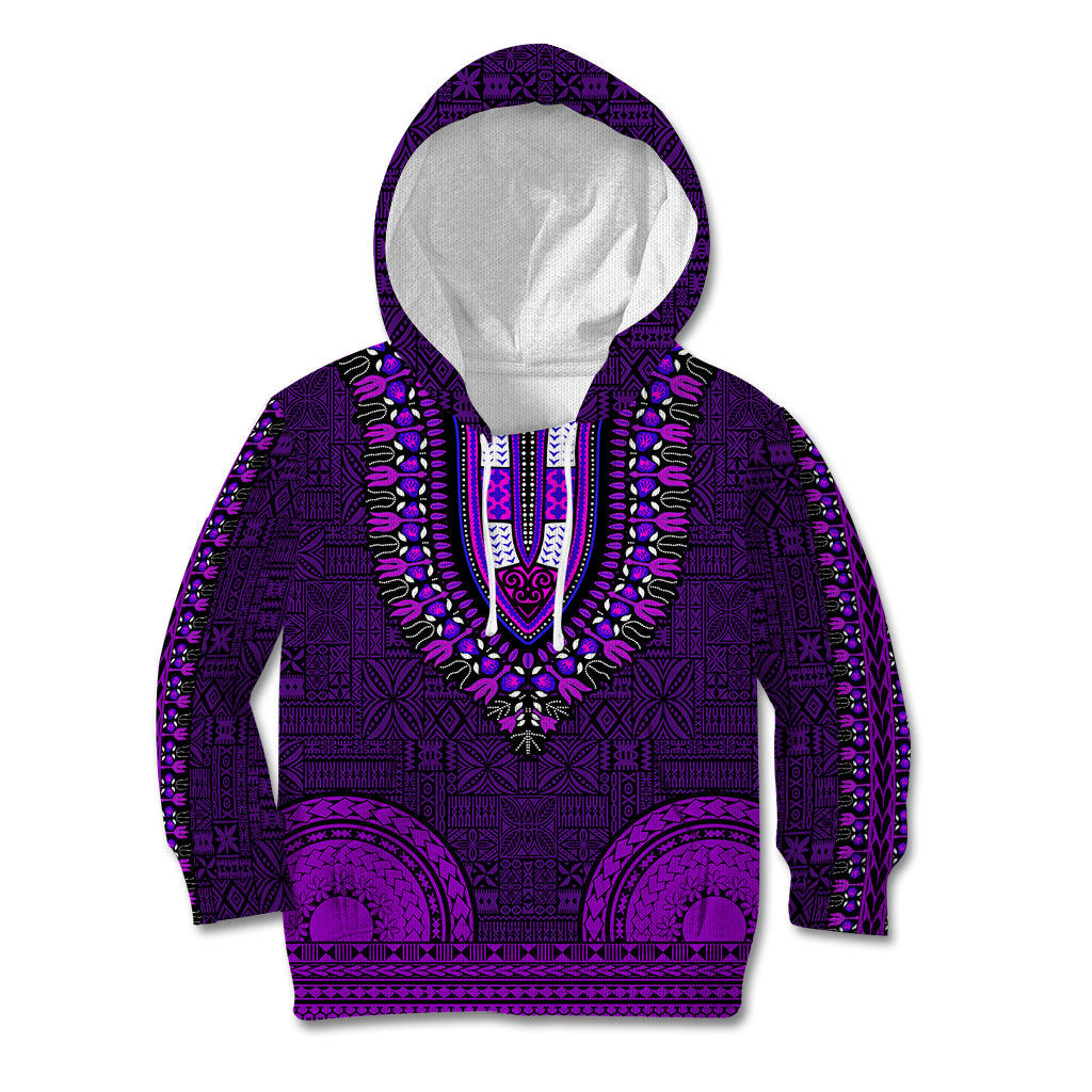 African Dashiki Kid Hoodie With Tapa Pattern - Purple - Wonder Print Shop