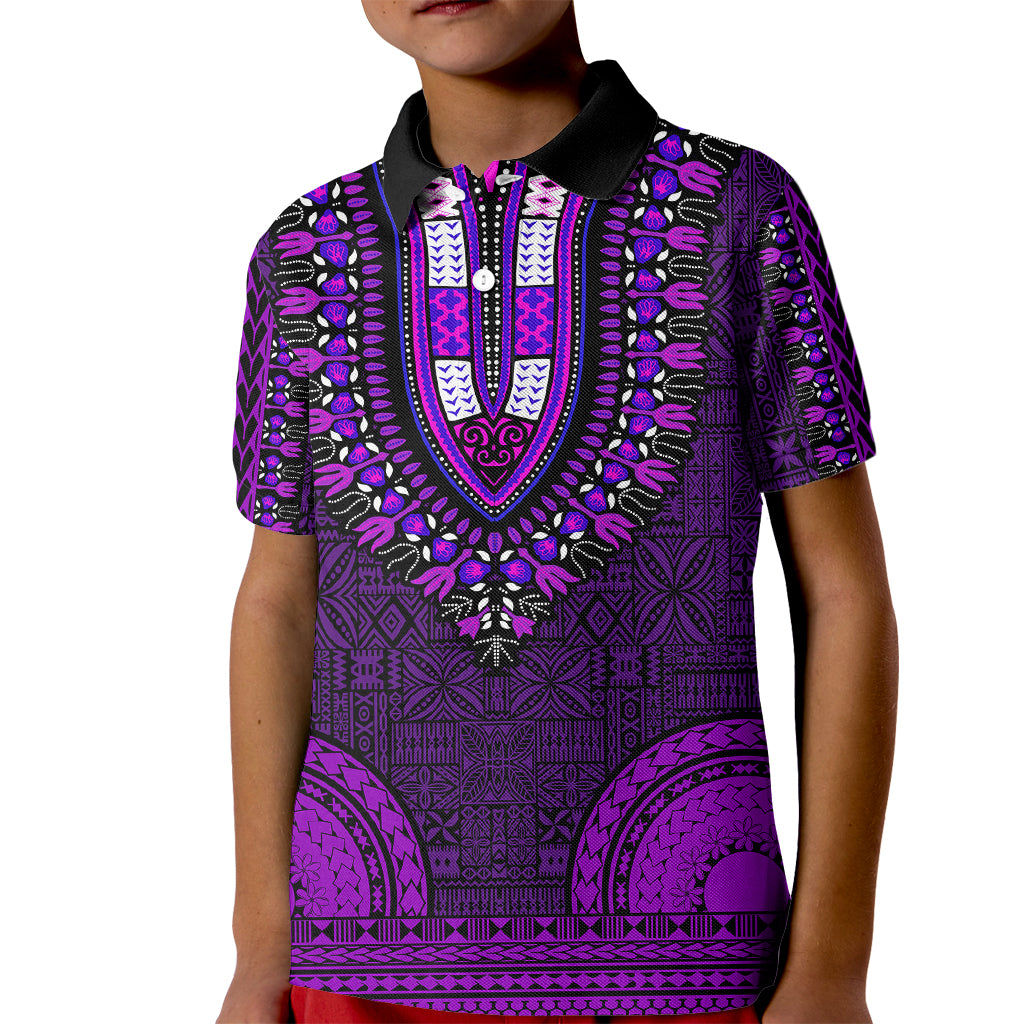 African Dashiki Kid Polo Shirt With Tapa Pattern - Purple - Wonder Print Shop