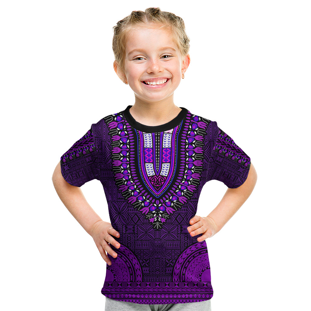 African Dashiki Kid T Shirt With Tapa Pattern - Purple - Wonder Print Shop