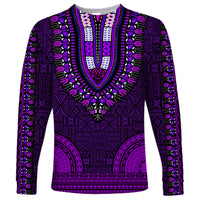 African Dashiki Long Sleeve Shirt With Tapa Pattern - Purple - Wonder Print Shop