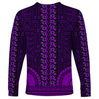 African Dashiki Long Sleeve Shirt With Tapa Pattern - Purple - Wonder Print Shop