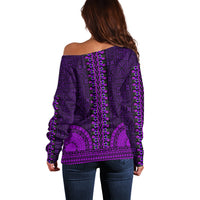 African Dashiki Off Shoulder Sweater With Tapa Pattern - Purple - Wonder Print Shop