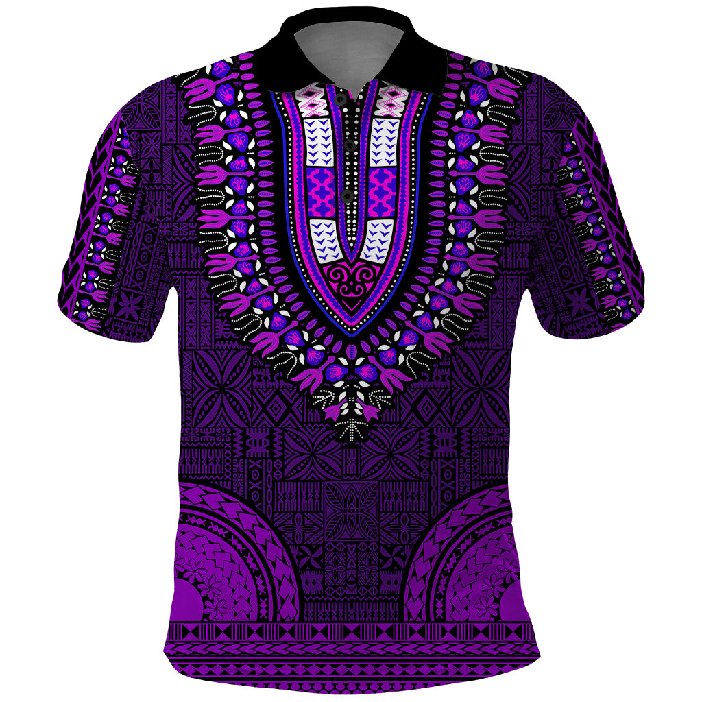 African Dashiki Polo Shirt With Tapa Pattern - Purple - Wonder Print Shop