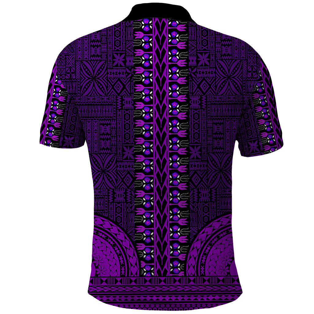 African Dashiki Polo Shirt With Tapa Pattern - Purple - Wonder Print Shop