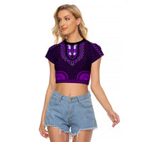 African Dashiki Raglan Cropped T Shirt With Tapa Pattern - Purple - Wonder Print Shop