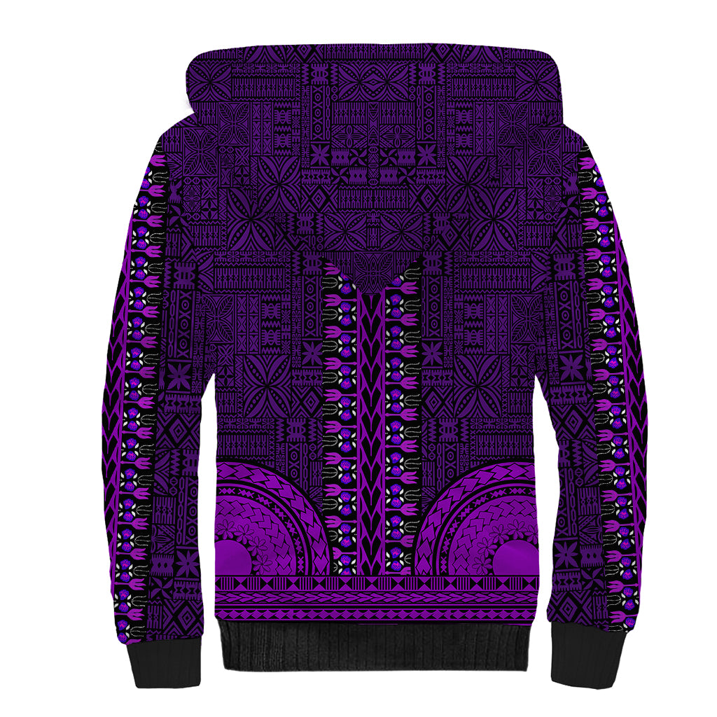 African Dashiki Sherpa Hoodie With Tapa Pattern - Purple - Wonder Print Shop