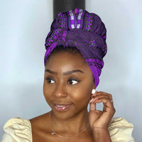 Purple Dashiki and Tapa Pattern Simple Headwrap Africa and Polynesia Together Culture