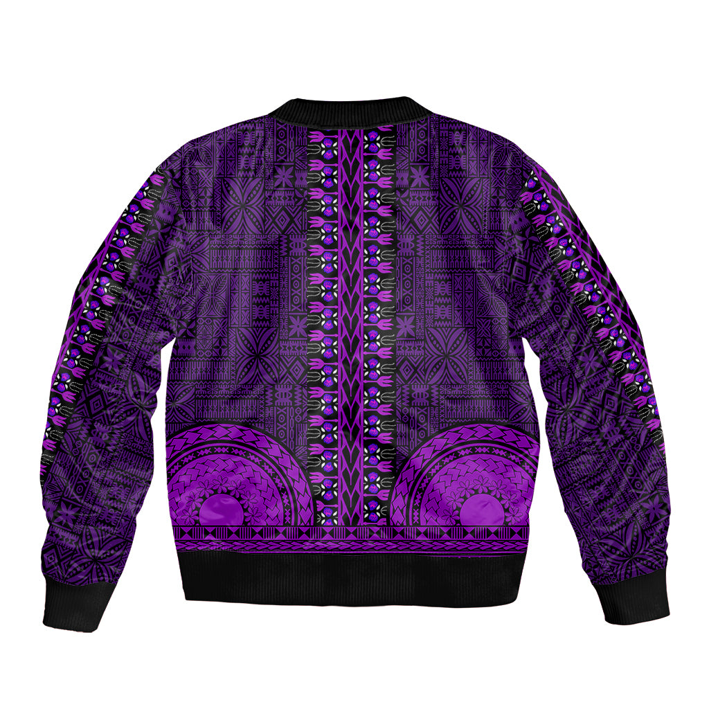 African Dashiki Sleeve Zip Bomber Jacket With Tapa Pattern - Purple - Wonder Print Shop