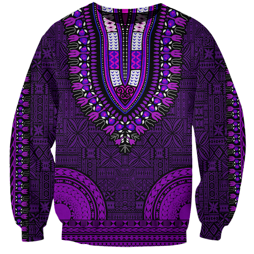 African Dashiki Sweatshirt With Tapa Pattern - Purple - Wonder Print Shop