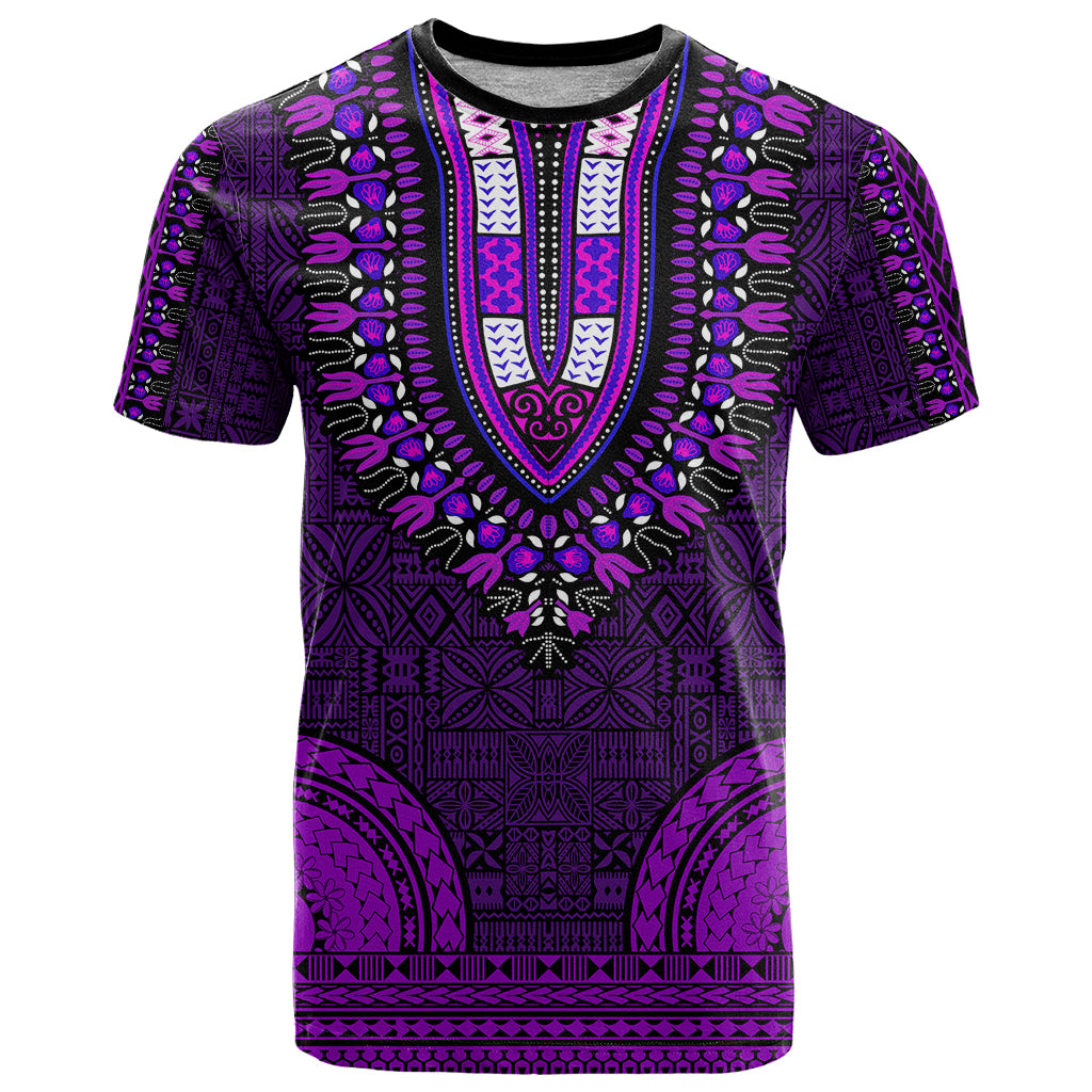 African Dashiki T Shirt With Tapa Pattern - Purple - Wonder Print Shop