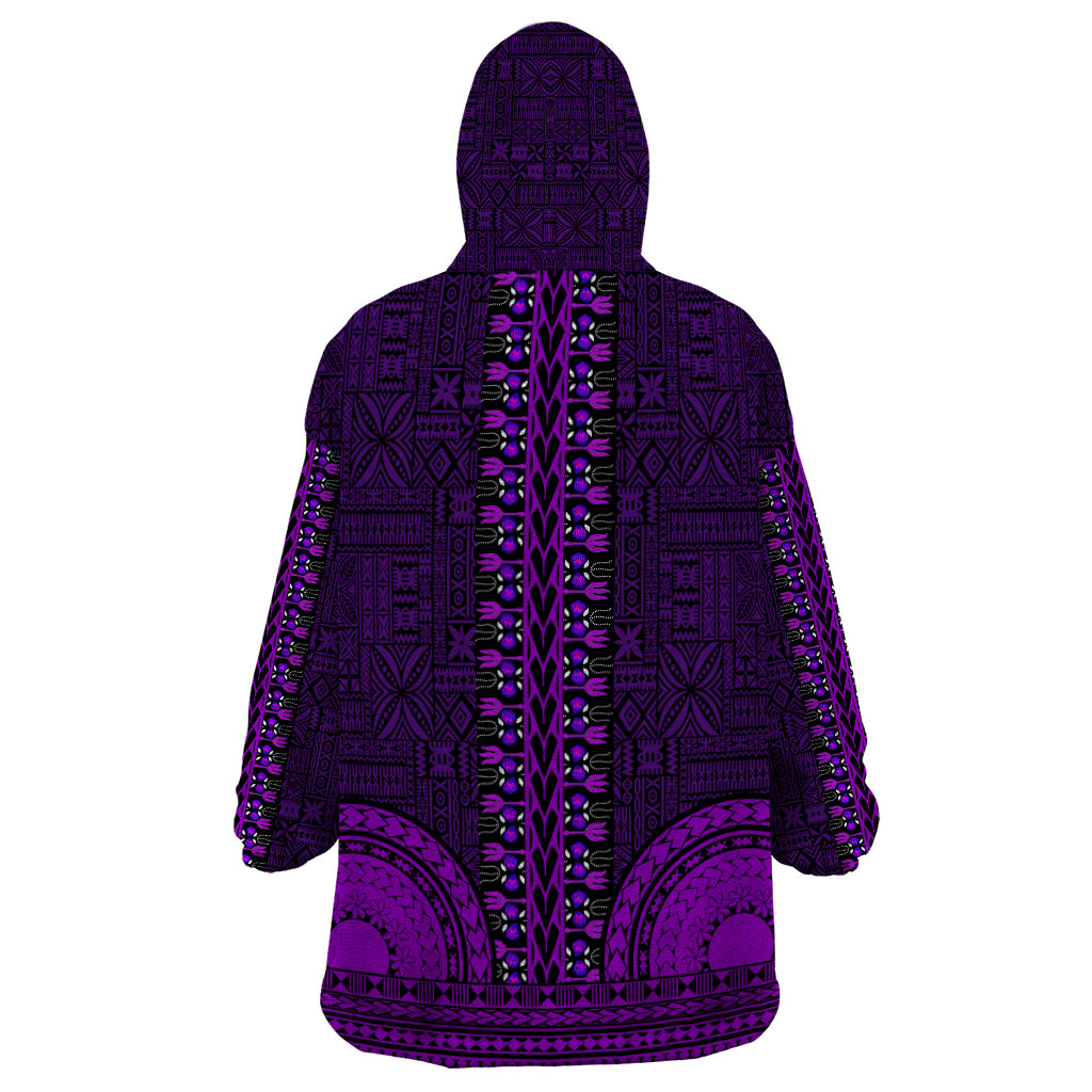 African Dashiki Wearable Blanket Hoodie With Tapa Pattern - Purple - Wonder Print Shop