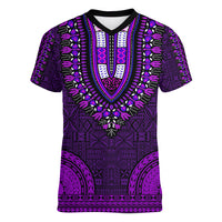 African Dashiki Women V Neck T Shirt With Tapa Pattern - Purple - Wonder Print Shop