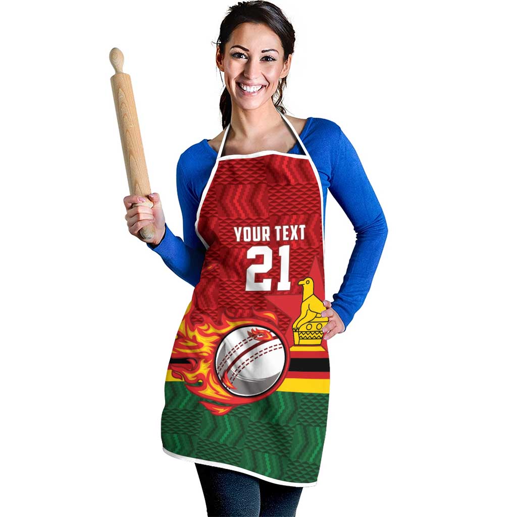 Zimbabwe Cricket Custom Apron The Chevrons Cricket Ball Fire - Wonder Print Shop