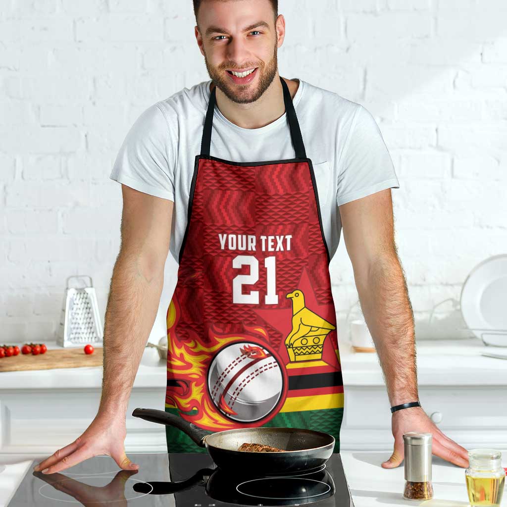 Zimbabwe Cricket Custom Apron The Chevrons Cricket Ball Fire - Wonder Print Shop