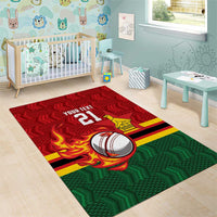 Zimbabwe Cricket Custom Area Rug The Chevrons Cricket Ball Fire - Wonder Print Shop