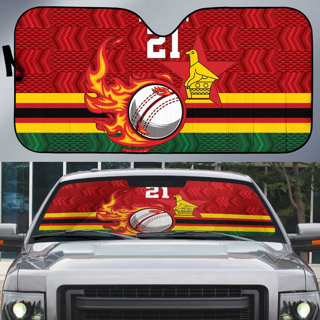 Zimbabwe Cricket Custom Auto Sun Shade The Chevrons Cricket Ball Fire - Wonder Print Shop