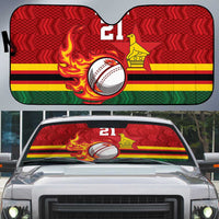 Zimbabwe Cricket Custom Auto Sun Shade The Chevrons Cricket Ball Fire - Wonder Print Shop
