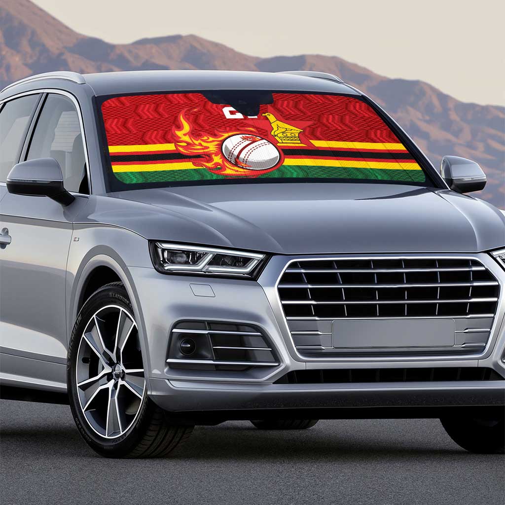 Zimbabwe Cricket Custom Auto Sun Shade The Chevrons Cricket Ball Fire - Wonder Print Shop