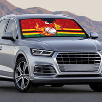 Zimbabwe Cricket Custom Auto Sun Shade The Chevrons Cricket Ball Fire - Wonder Print Shop