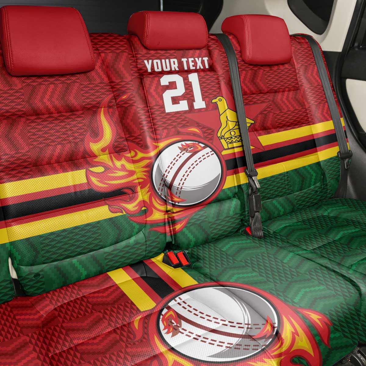 Zimbabwe Cricket Custom Back Car Seat Cover The Chevrons Cricket Ball Fire - Wonder Print Shop