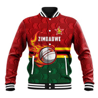 Zimbabwe Cricket Custom Baseball Jacket The Chevrons Cricket Ball Fire - Wonder Print Shop