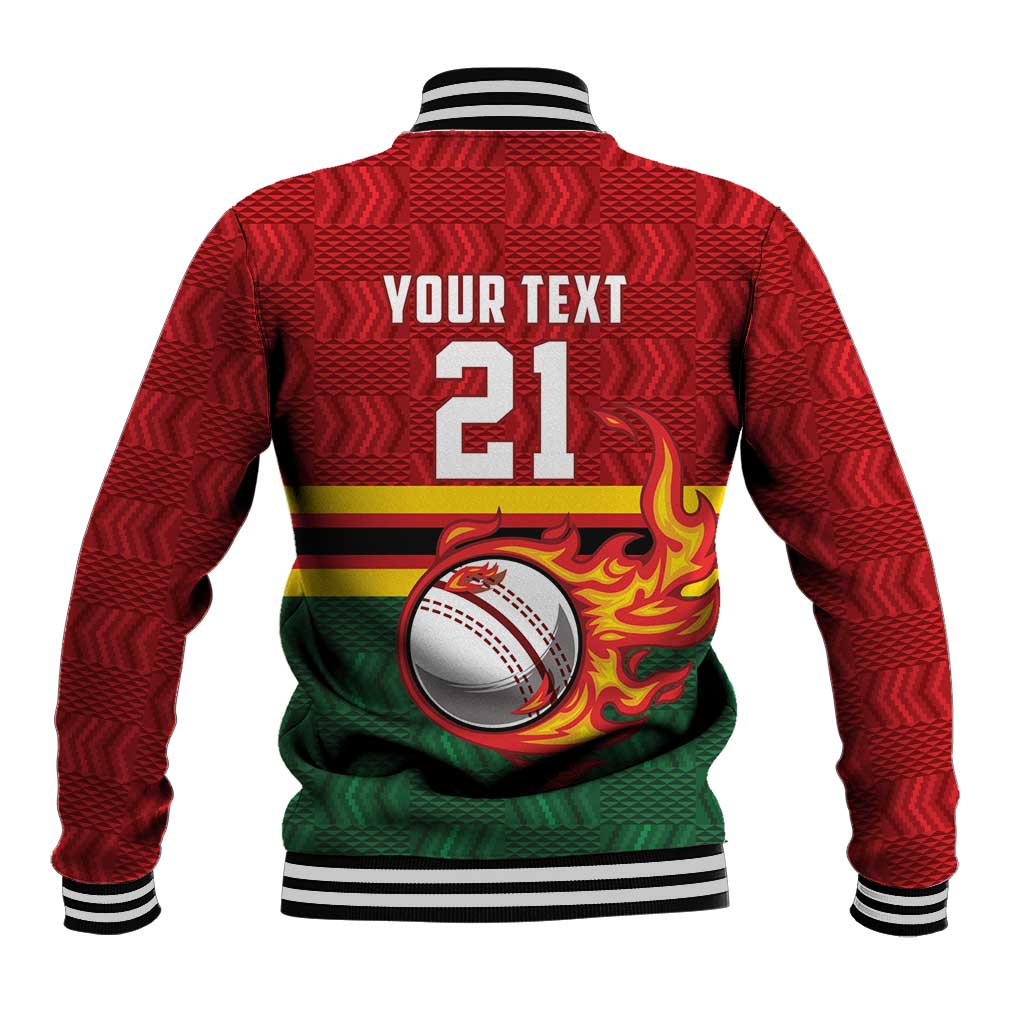 Zimbabwe Cricket Custom Baseball Jacket The Chevrons Cricket Ball Fire - Wonder Print Shop