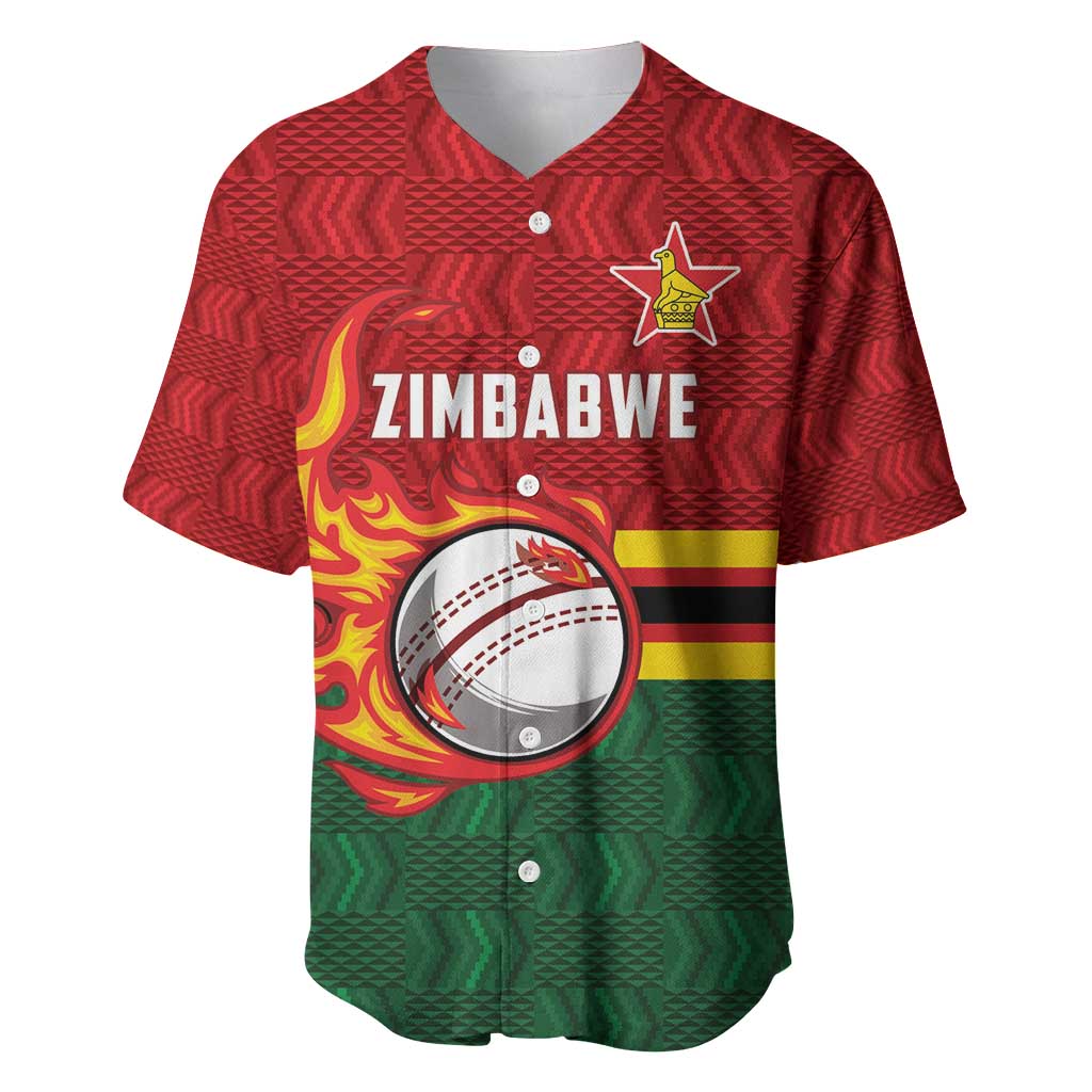 Zimbabwe Cricket Custom Baseball Jersey The Chevrons Cricket Ball Fire - Wonder Print Shop