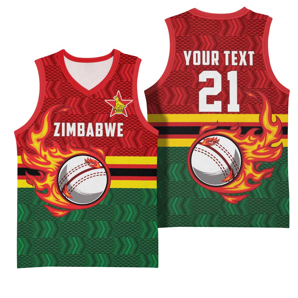 Zimbabwe Cricket Custom Basketball Jersey The Chevrons Cricket Ball Fire - Wonder Print Shop