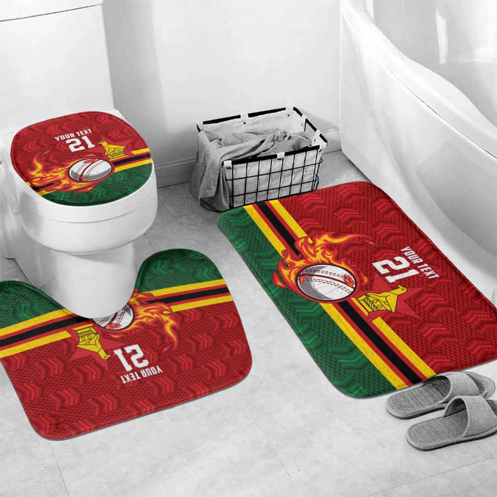 Zimbabwe Cricket Custom Bathroom Set The Chevrons Cricket Ball Fire - Wonder Print Shop