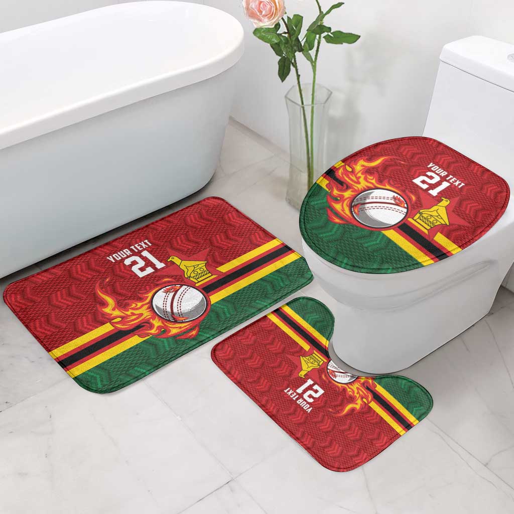 Zimbabwe Cricket Custom Bathroom Set The Chevrons Cricket Ball Fire - Wonder Print Shop