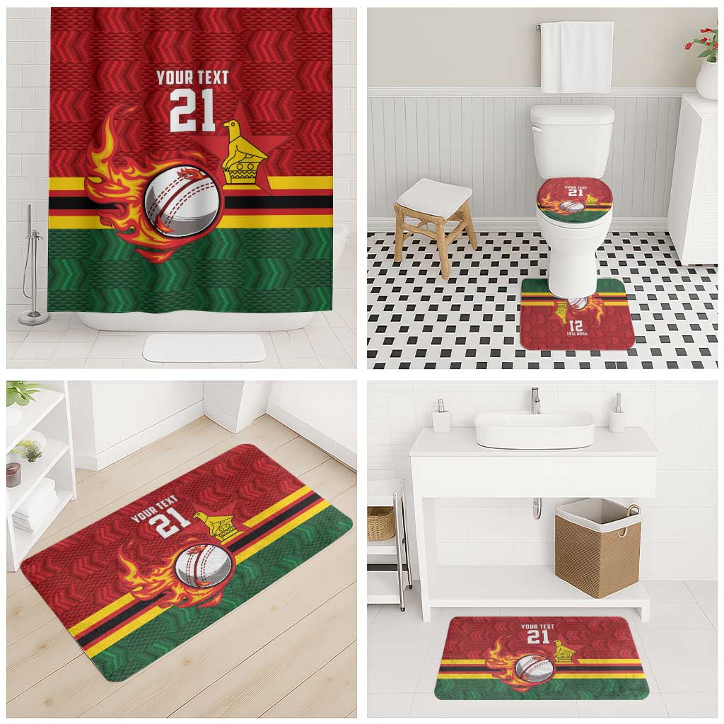 Zimbabwe Cricket Custom Bathroom Set The Chevrons Cricket Ball Fire - Wonder Print Shop
