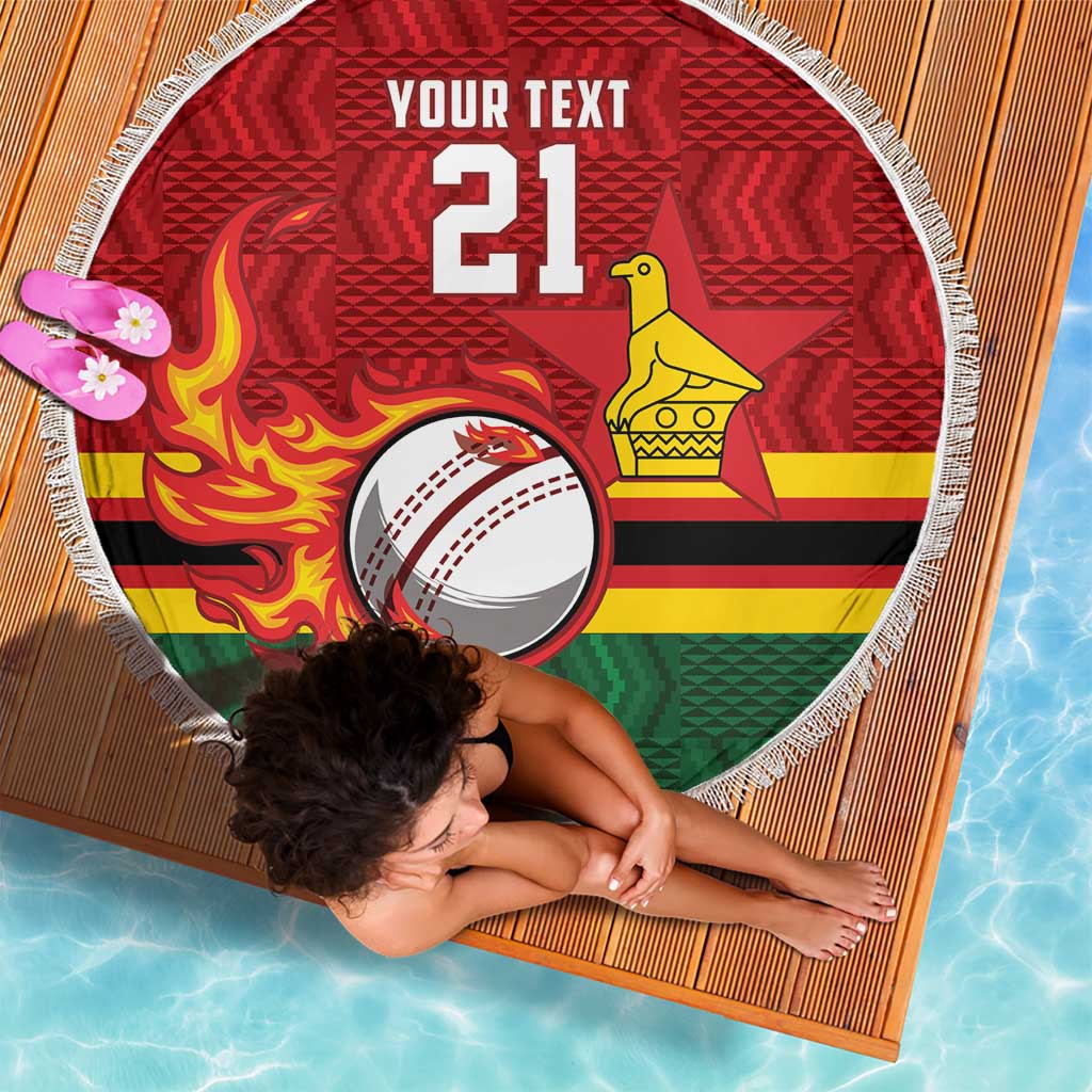 Zimbabwe Cricket Custom Beach Blanket The Chevrons Cricket Ball Fire - Wonder Print Shop