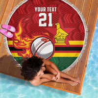 Zimbabwe Cricket Custom Beach Blanket The Chevrons Cricket Ball Fire - Wonder Print Shop
