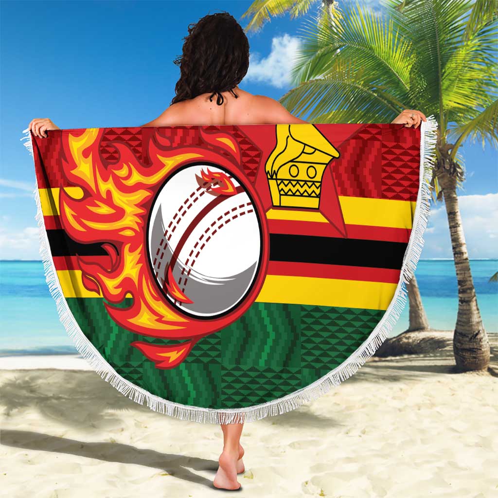 Zimbabwe Cricket Custom Beach Blanket The Chevrons Cricket Ball Fire - Wonder Print Shop