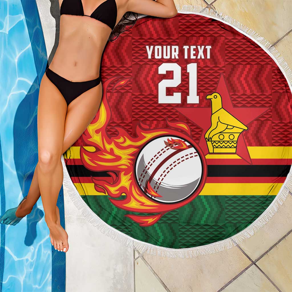 Zimbabwe Cricket Custom Beach Blanket The Chevrons Cricket Ball Fire - Wonder Print Shop