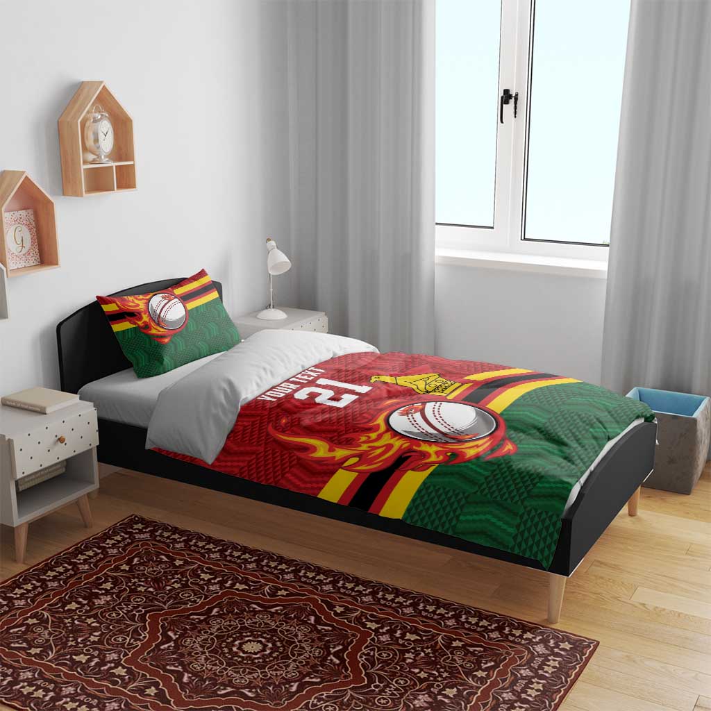 Zimbabwe Cricket Custom Bedding Set The Chevrons Cricket Ball Fire - Wonder Print Shop